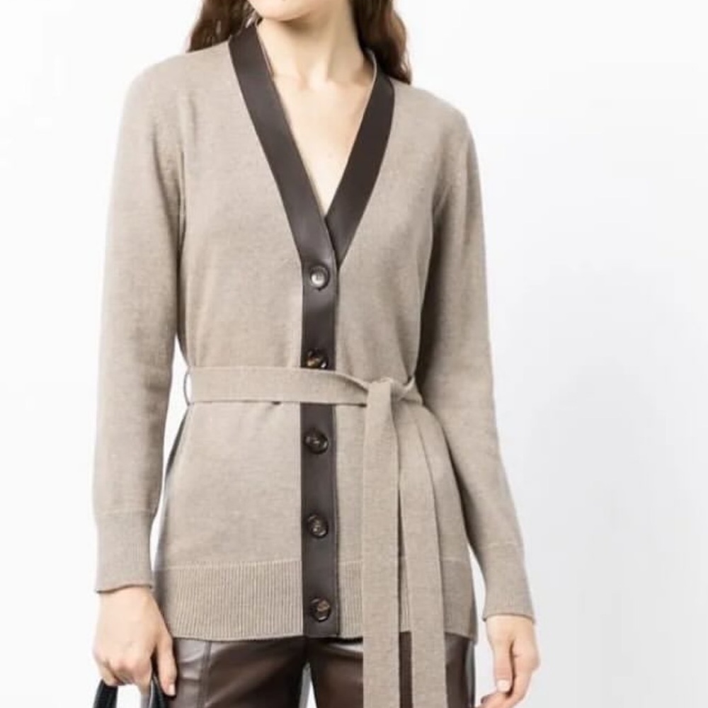 New-Bally
tie-waist wool cardigan with leather